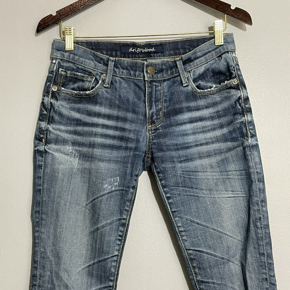 Driftwood Straight Skinny Jeans Women Size 27 Distressed Washed Retro Moto Biker - Picture 4 of 12